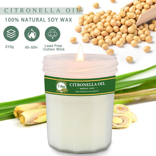 Citronella Candles Outdoor, 4 Pack 29.6Oz Natural Soy Wax Citronella Candle up to 200 Hours Burning, Fresh Citronella Oil Candles Sets for Garden, Patio, Yard, Balcony BBQ, Camping, Indoor Outdoor