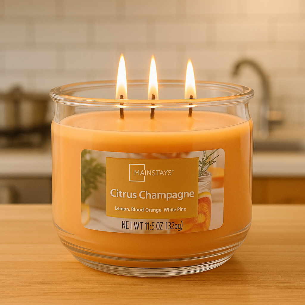 Citrus Champagne Scented 3-Wick Glass Jar Candle, 11.5Oz