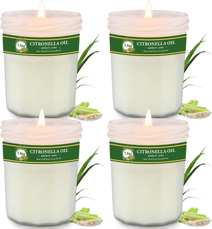 Citronella Candles Outdoor, 4 Pack 29.6Oz Natural Soy Wax Citronella Candle up to 200 Hours Burning, Fresh Citronella Oil Candles Sets for Garden, Patio, Yard, Balcony BBQ, Camping, Indoor Outdoor